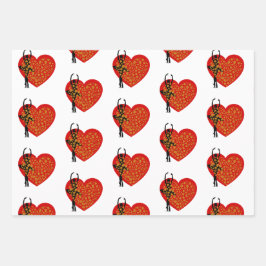 バレンタインスイープハート蝶フローラ金ゴールドアート ラッピングペーパーシート