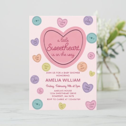 バレンタインスウィートキャンディベビーシャワー招待状 招待状 (スタンド正面)