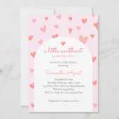 バレンタインスウィートピンクピーチハートベビーシャワー 招待状 (正面)