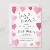 バレンタインスウィートピンク赤いハートブライダルシャワー 招待状 (正面)