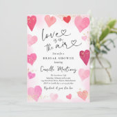 バレンタインスウィートピンク赤いハートブライダルシャワー 招待状 (スタンド正面)