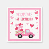 バレンタインスウィートピンク1st誕生日パーティーデコール スタンダードカクテルナプキン (正面)