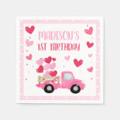 バレンタインスウィートピンク1st誕生日パーティーデコール スタンダードカクテルナプキン (正面)