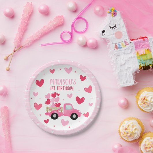 バレンタインスウィートピンク1st誕生日パーティーデコール ペーパープレート (パーティー)