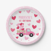 バレンタインスウィートピンク1st誕生日パーティーデコール ペーパープレート (正面)