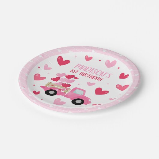 バレンタインスウィートピンク1st誕生日パーティーデコール ペーパープレート (アングル)