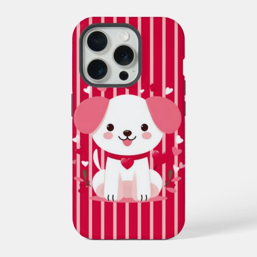 バレンタインストライプののかわいい子犬 iPhoneケース (裏面)