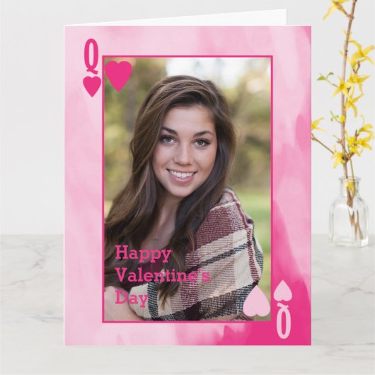 バレンタインズクイーンピンクウォーターカラー（写真付き） カード (黄色い花)