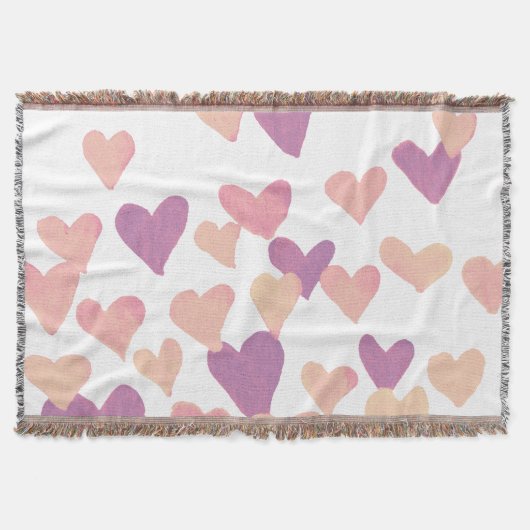 バレンタインズデイウォーターカラーハート – パステルピンク スローブランケット (正面)