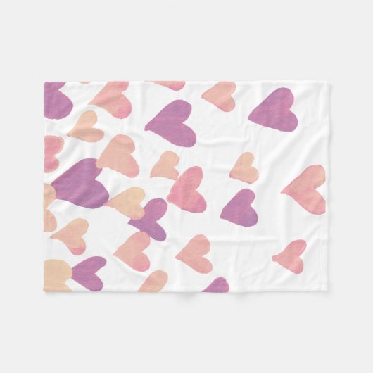 バレンタインズデイウォーターカラーハート – パステルピンク フリースブランケット (正面(横))