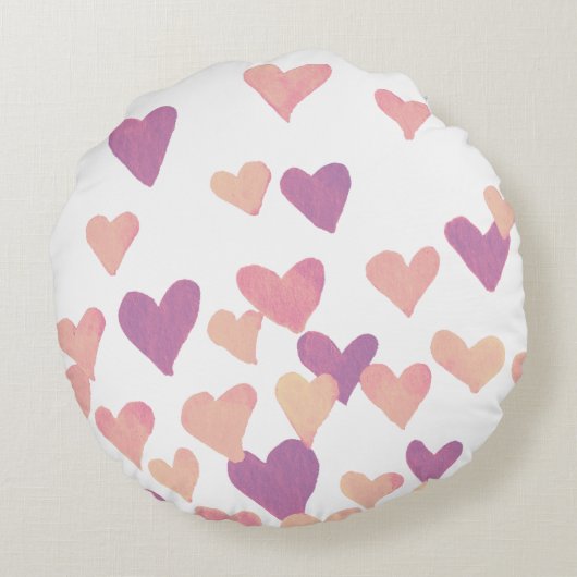 バレンタインズデイウォーターカラーハート – パステルピンク ラウンドクッション (裏面)