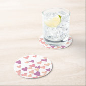 バレンタインズデイウォーターカラーハート – パステルピンク ラウンドペーパーコースター (インサイチュ)
