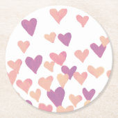 バレンタインズデイウォーターカラーハート – パステルピンク ラウンドペーパーコースター (正面)
