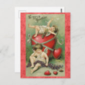 バレンタインズデイキュートヴィンテージキューピッドエンジェルハート ポストカード (正面/裏面)