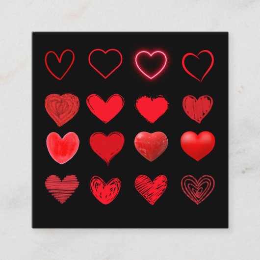 バレンタインズデイキュート赤いハートデザイン スクエア名刺 (正面)