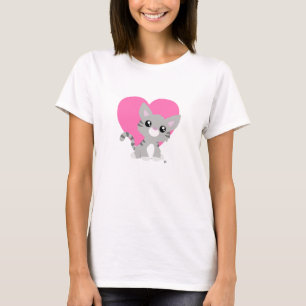 バレンタインズデイグレー子猫ホワイトシャツ Tシャツ