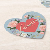 バレンタインズデイピンクローゼロマンチックラブハート ペーパーコースター (アングル)