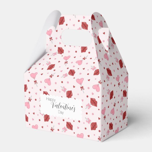 バレンタインズデイピンク&赤いハート棒つきキャンデースッカー フェイバーボックス (正面サイド)