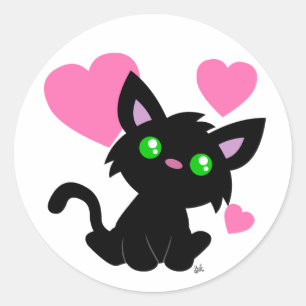 バレンタインズデイブラック子猫シール ラウンドシール