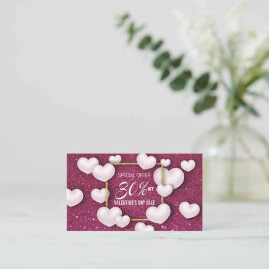 バレンタインズデイホワイトハートグリッター 割引カード (スタンド正面)