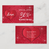 バレンタインズデイラブハートレッドグリッター 割引カード (正面/裏面)