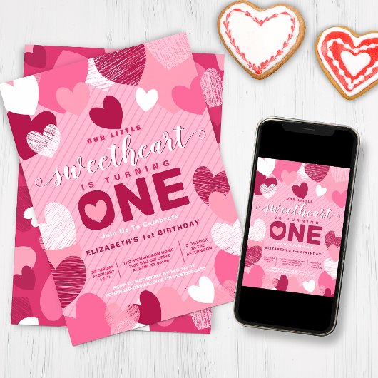 バレンタインズデイリトルスイートハートピンク誕生日 招待状