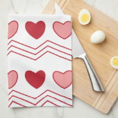 バレンタインズデイレッドピンクハートモダンかわいい キッチンタオル (四つ折り)