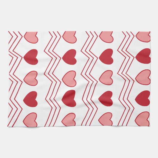 バレンタインズデイレッドピンクハートモダンかわいい キッチンタオル (横)