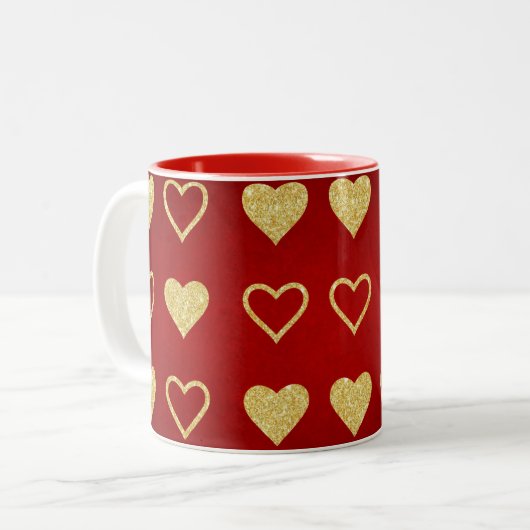 バレンタインズデイレッドラグジュアリーゴールデンハート ツートーンマグカップ (正面左)