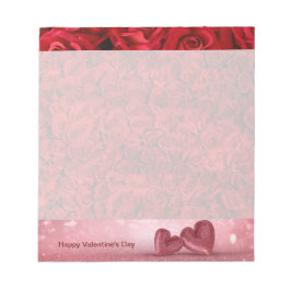 バレンタインズデイレッドローズ&赤いハート ノートパッド