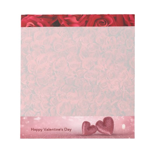 バレンタインズデイレッドローズ&赤いハート ノートパッド (正面)