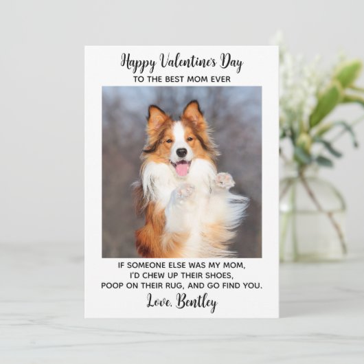 バレンタインズデイ犬ママカスタムのおもしろいペット写真 シーズンカード (スタンド正面)