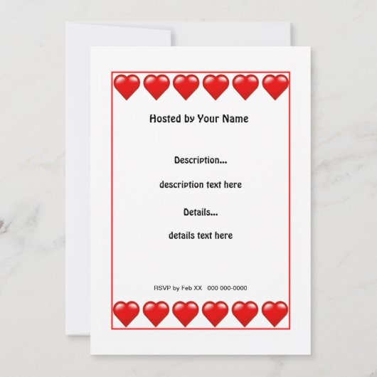 バレンタインズデイ誕生日ハートパーティの招待状N 招待状 (裏面)