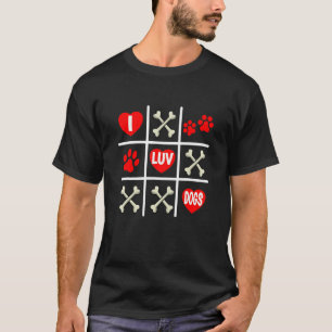 バレンタインズドッグパパママTic Tac Toe I Love Dogs Tシャツ