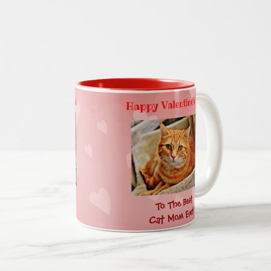 バレンタインズ最高のの猫の母が今までにかわいいピンクの写真 ツートーンマグカップ (正面右)