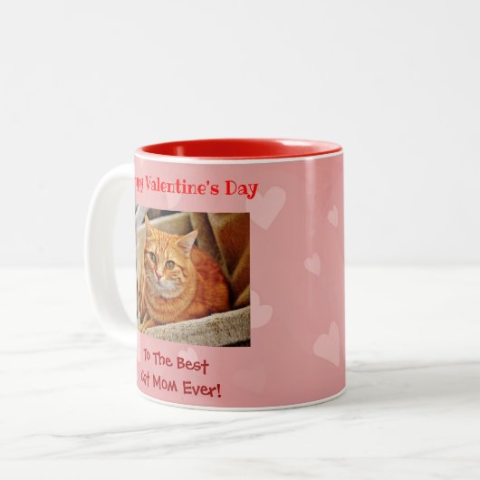バレンタインズ最高のの猫の母が今までにかわいいピンクの写真 ツートーンマグカップ (正面左)