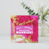 バレンタインズ結婚デイのピンクレッドと金ゴールド セーブザデート (スタンド正面)