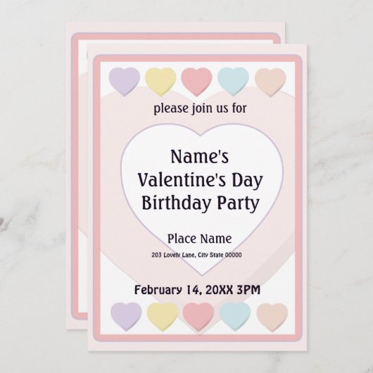 バレンタインズ·キャンディ·バースデー·パーティーの招待 招待状 (正面/裏面)