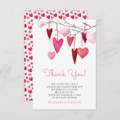バレンタインズ・ハート・ピンク・ガール・ベビー・シャワー サンキューカード (正面/裏面)