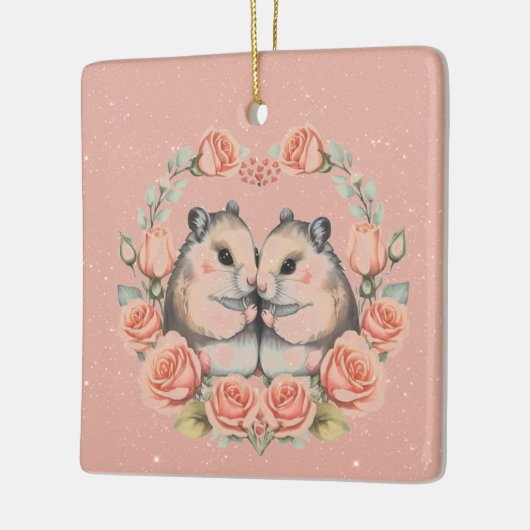 バレンタインセラのバラのリースのマウスカップル セラミックオーナメント (左)