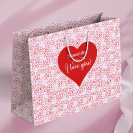 バレンタインソフトピンクハート I Love You 名入れギフト ラージペーパーバッグ