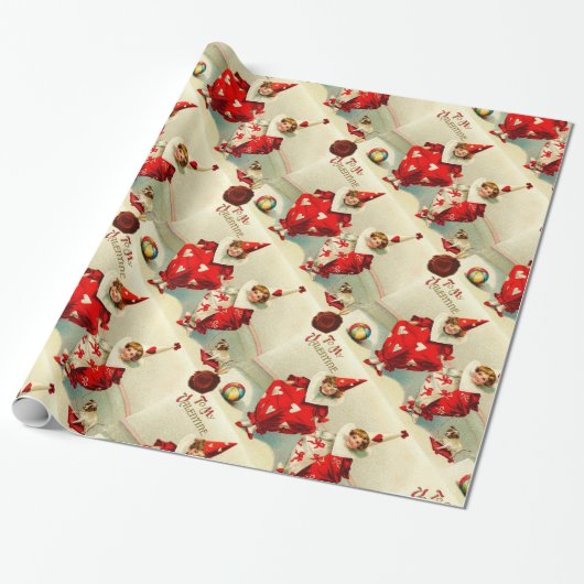 バレンタインチャイルドピエロ,ハート付き赤ワックスシール ラッピングペーパー (アンロールド)