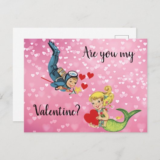 バレンタインチャイルドマーメイドとスキューバダイバー シーズンポストカード (正面/裏面)