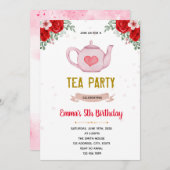 バレンタインティーパーティーの誕生日の招待 招待状 (正面/裏面)