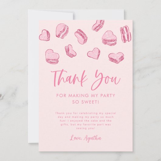 バレンタインテーマピンクハート誕生日パーティー サンキューカード (正面)