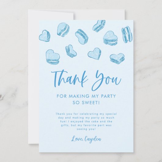 バレンタインテーマブルーハートバースデーパーティー サンキューカード (正面)