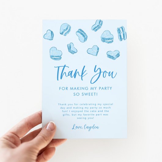 バレンタインテーマブルーハートバースデーパーティー サンキューカード