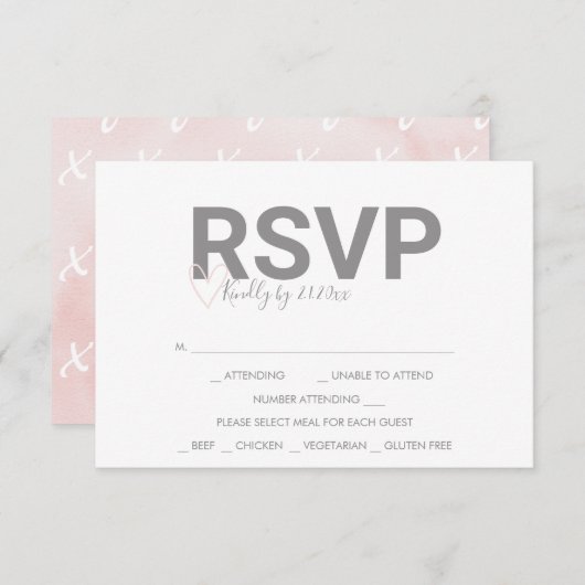 バレンタインテーマ水色応答RSVPカード 出欠カード (正面/裏面)