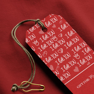 バレンタインテーマ赤白I love You Pattern ギフトタグ