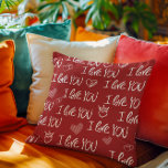 バレンタインテーマ赤白I love You Pattern クッション<br><div class="desc">バレンタインデーインスパイアは、手描きハートと心の込んだフレーズ「I love you」を美しい手書きタイポグラフィで展示するこのシームレスなパターンは、どの大事な行事にもロマンチックなtouchを追加するのに最適である。</div>